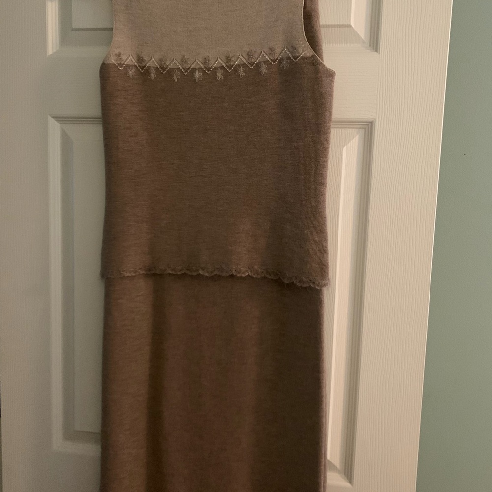 Teri Jon Taupe Wool Knitwear